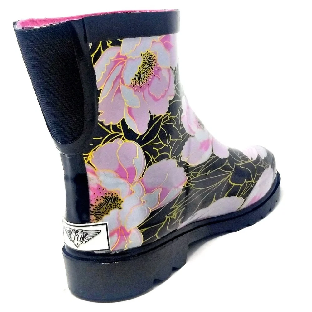 Women's Rubber Ankle Rain Boots, RB-3159, Rose Gold